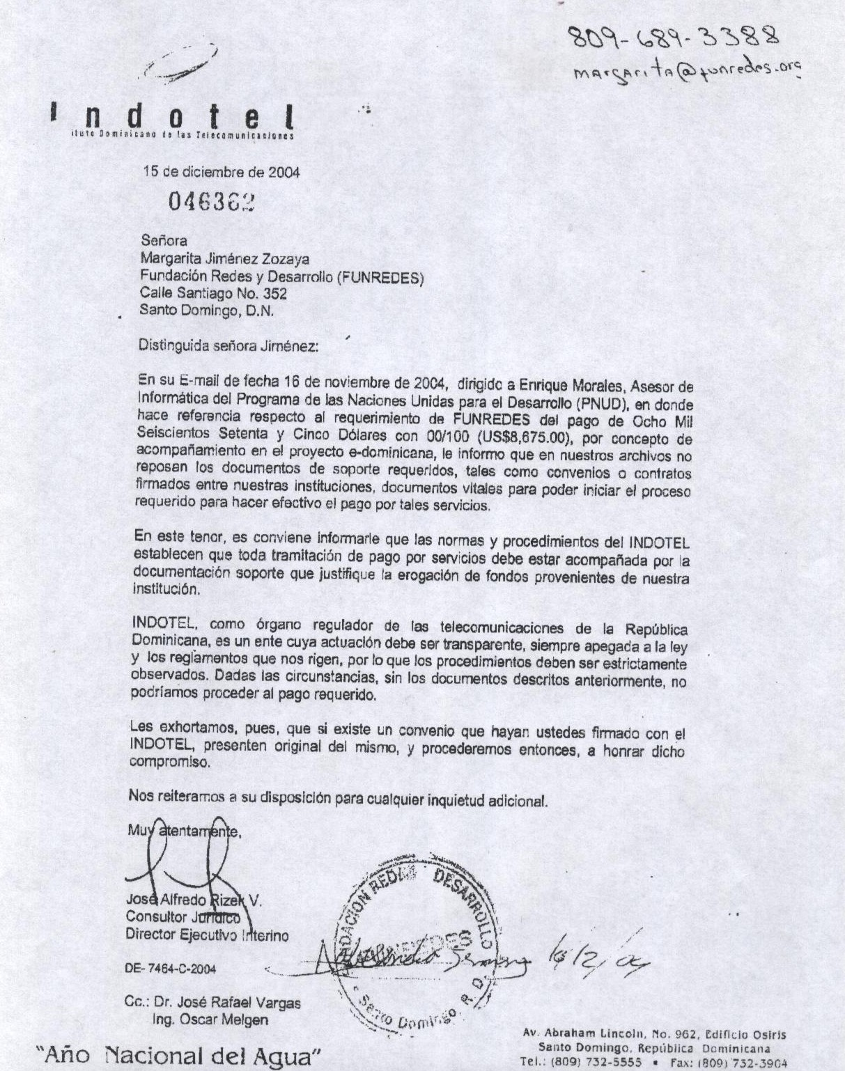 Formal answer from Indotel